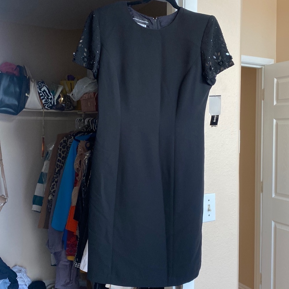 NWT Donna Morgan black beaded sheath size 12